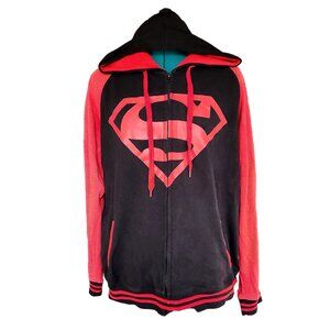 DC Comics Superman Logo Black Red Zip-Up Hoodie Sweatshirt Mens/Unisex